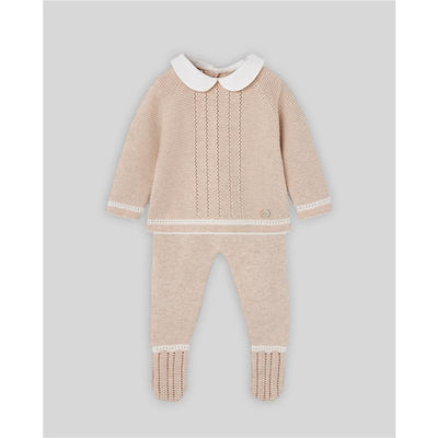 Paz Rodriguez Take Me Home Set Knit Newborn Sweater + Leggins Lua, Light Brown/Cream Image 1