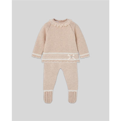 Paz Rodriguez Take Me Home Set Knit Newborn Sweater + Leggins Lua, Light Brown/Cream Image 1