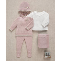 Paz Rodriguez Take Me Home Set Knit Newborn Sweater + Leggins Val, Powder Pink/Light Brown Image 1