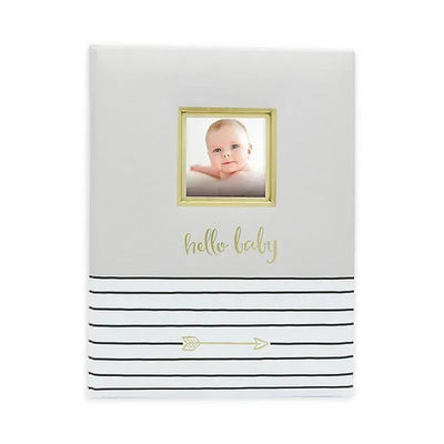 Pearhead Baby 1st Year Memory Book Hello Baby Grey and Gold Image 1