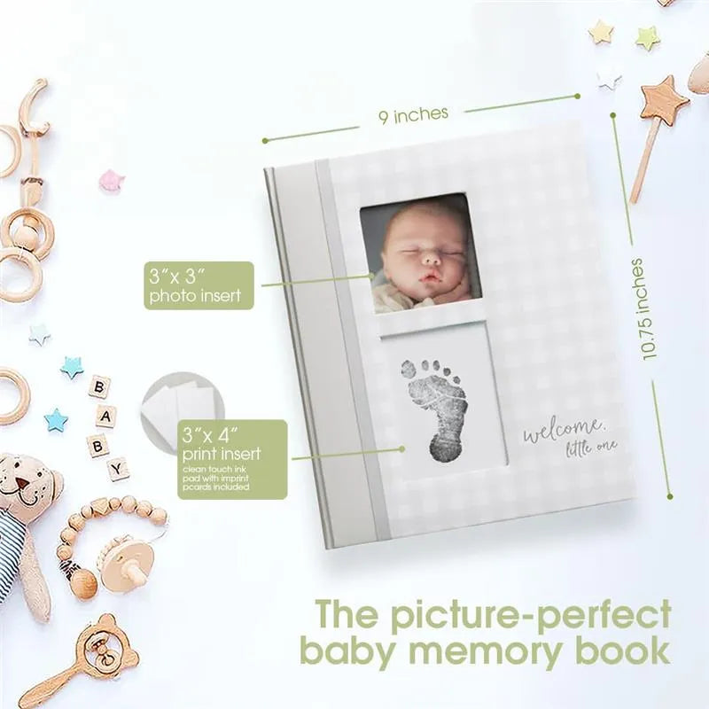Pearhead - Gingham Baby Memory Book And Clean-Touch Ink Pad, Gray Image 4