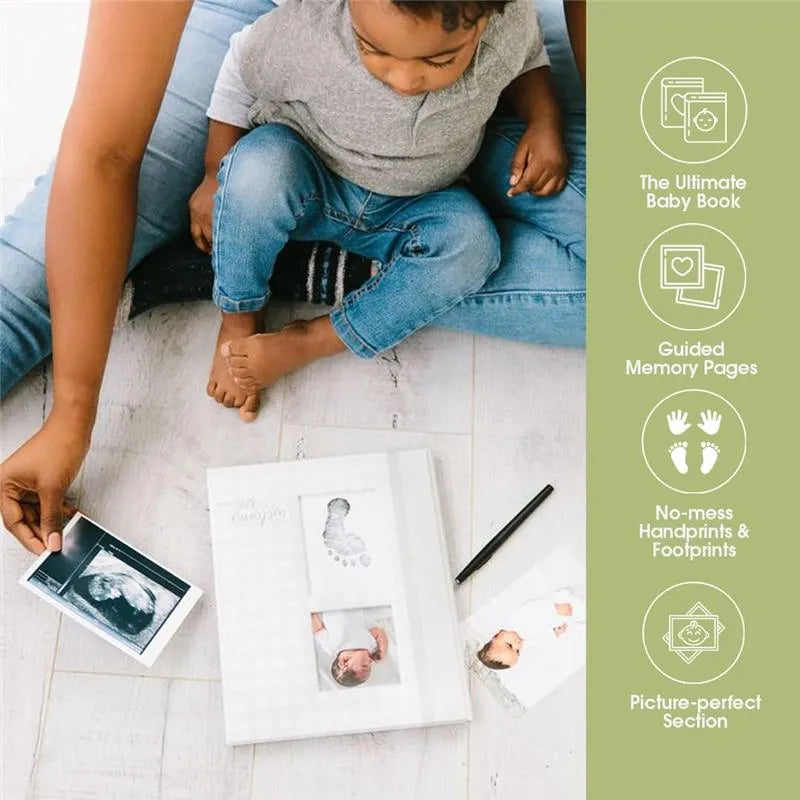 Pearhead - Gingham Baby Memory Book And Clean-Touch Ink Pad, Gray Image 9