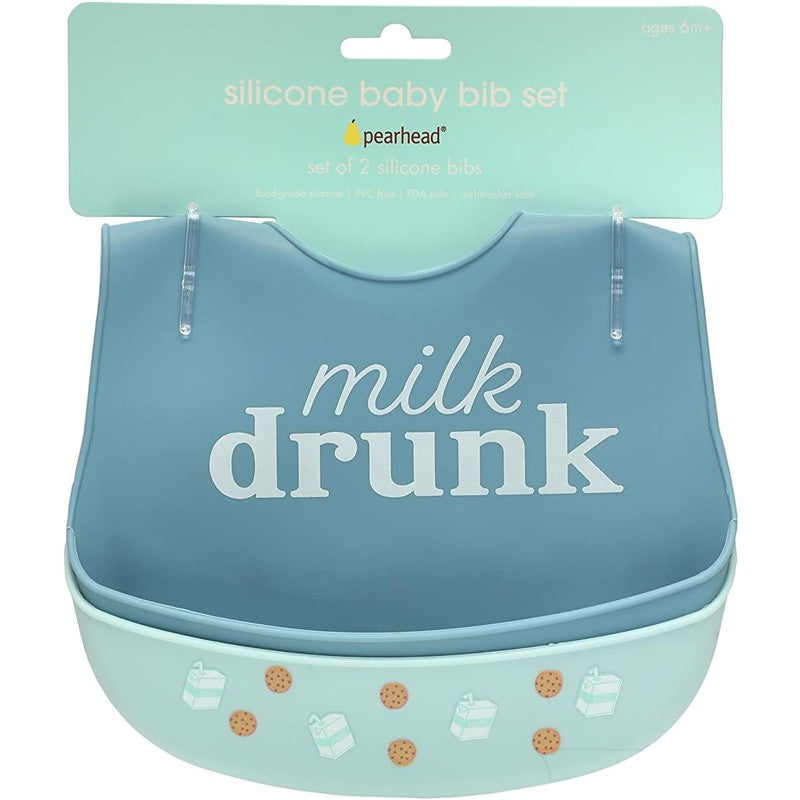 Pearhead Milk Drunk Silicone Baby Bib Set of 2 Image 6
