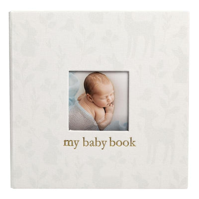 Pearhead - Woodland Ivory Linen Baby Book, Deer Print Linen Baby Book Image 1