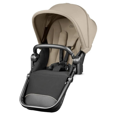 Peg Companion Seats for Ypsi Frame in vanilla blend, featuring a reclining seat, black fabric, and a sun canopy.