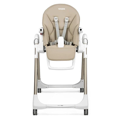 High chair Peg Prima Pappa Zero 3 in Astral (Beige) featuring a cushioned seat, safety harness, and elegant design.