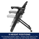 Peg Siesta High Chair in Licorice (Black) with adjustable height feature, accommodating nine positions for dining convenience.