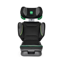 Peg-Perego Viaggio Flex 120 Booster Car Seat in John Deere design, featuring a black seat with green and gray accents.