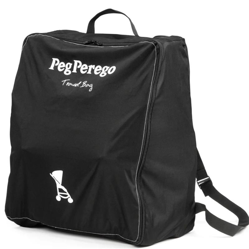 Black travel bag for Peg Perego strollers with a zipper, carrying handle, and adjustable straps.