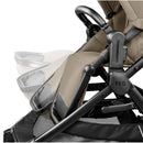 Peg YPSI Single-to-Double Stroller in Vanilla Blend, showcasing a beige seat, adjustable backrest, and black frame.