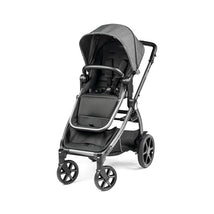 Peg Perego Ypsi Travel System in metal, featuring a sleek black stroller design, adjustable canopy, and safety harness.