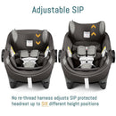 Adjustable Peg Perego Ypsi travel system car seat in Vanilla Blend, featuring a no re-thread harness and adjustable SIP headrest.