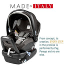 Peg Perego Ypsi Travel System in Vanilla Blend features a safety car seat with adjustable harness and canopy, highlighting Italian craftsmanship.