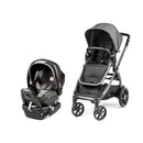 Ypsi Travel System in Vanilla Blend featuring a stroller and infant car seat, both in black and gray tones.