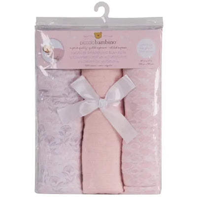 Piccolo Bambino - 3 Muslin Swaddling Blankets, Pink Image 1