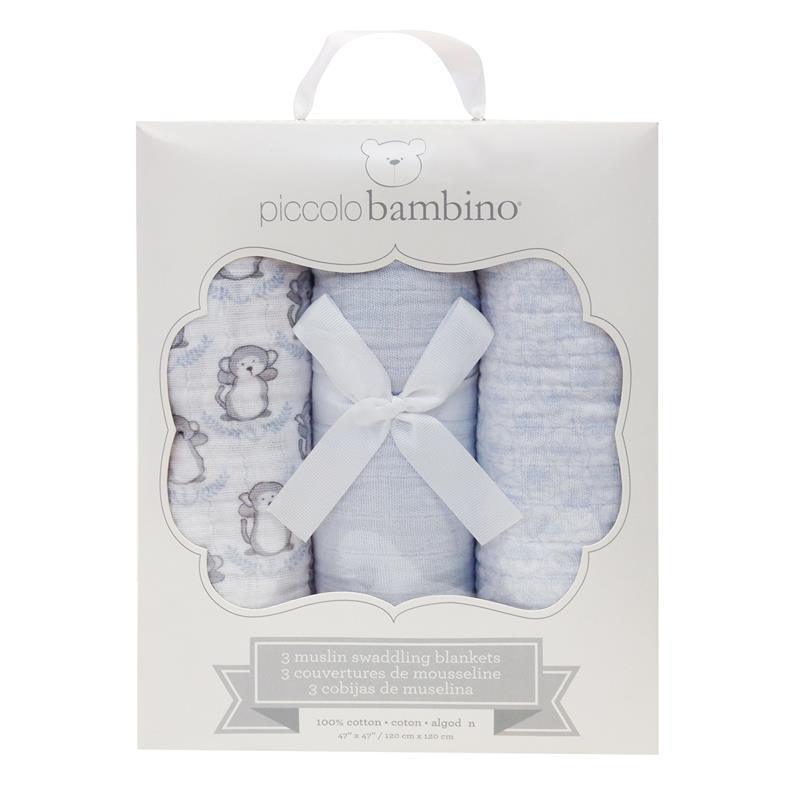 Piccolo Bambino - 3 Pc Muslin Swaddling Blankets In Box - Boy Image 1