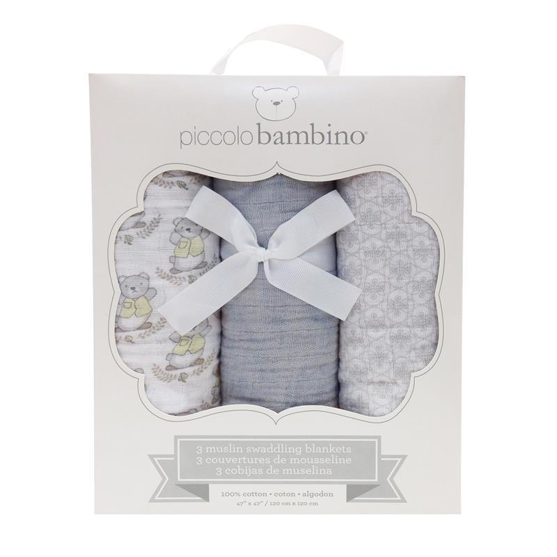 Piccolo Bambino 3 Pc Muslin Swaddling Blankets In Box - Unisex Image 1