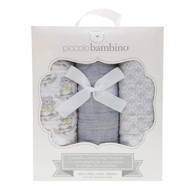 Piccolo Bambino 3 Pc Muslin Swaddling Blankets In Box - Unisex Image 1