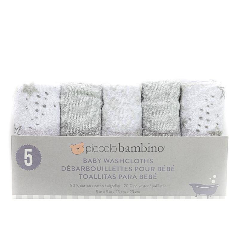 Piccolo Bambino 5pk Terry Baby Washcloth Set,Grey.