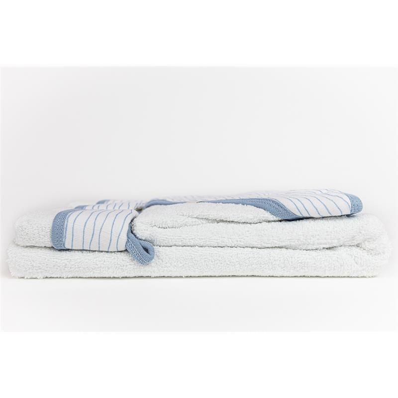 Piccolo Bambino Blue Striped Baby Hooded Towel & 3 Baby Washcloths Set Image 5