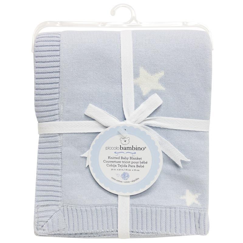 Piccolo Bambino Knitted Star Baby Blanket - Blue Image 1