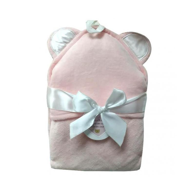 Piccolo Bambino - Luxury Velour Hooded Towel With Satin Ears, Pink Image 1