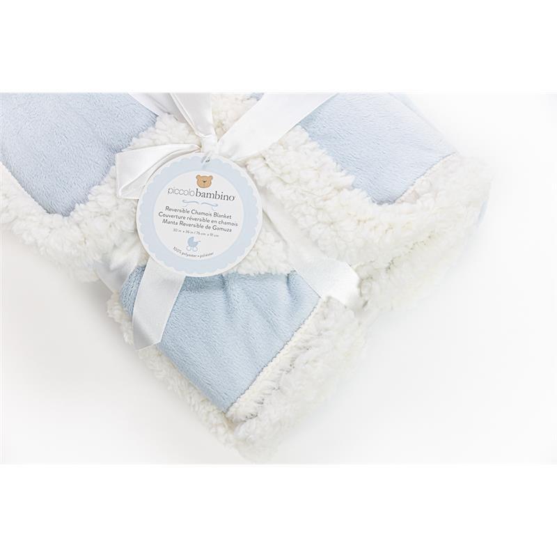 Piccolo Bambino Reversible Chamois Baby Blankets,Blue Image 1