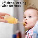 Pigeon Baby Weaning Spoon being used to feed a baby; features a squeeze bottle for mess-free feeding.