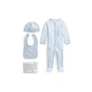 Polo Ralph Lauren Baby - 4Pk Long-Sleeve Interlock Coverall, Bib, Beanie & Print Knit Caddy, Quartz Heather Image 1