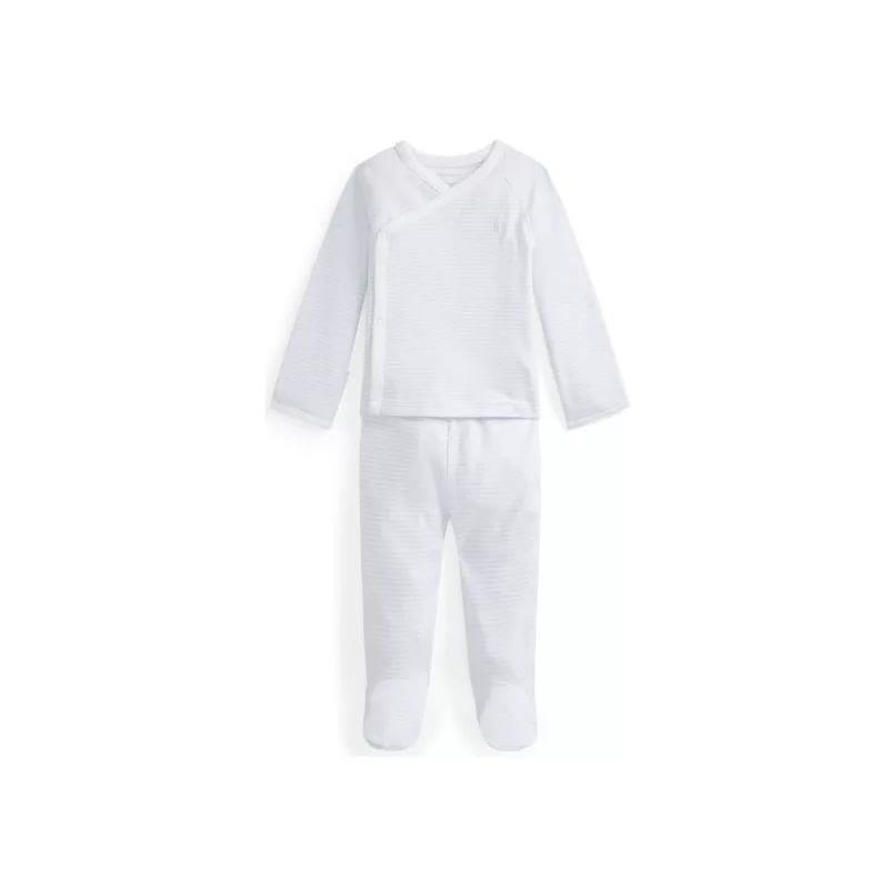Polo Ralph Lauren Baby - Boy Long-Sleeve Organic Cotton Interlock Knit Pant Set, Quartz Heather/White Image 1