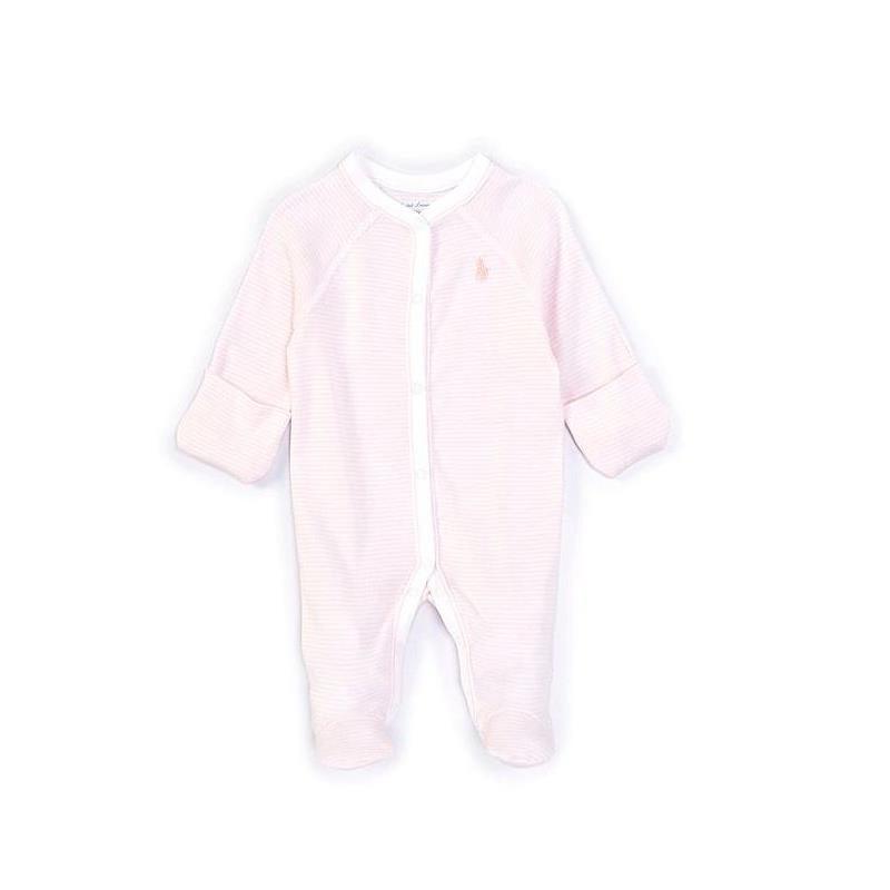 Polo Ralph Lauren Baby - Girls Striped Cotton Coverall, Delicate Pink/White Image 1