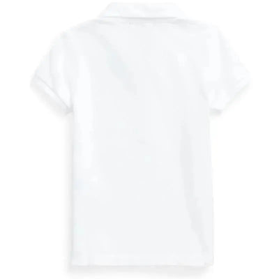 Short-sleeve white stretch mesh polo shirt for babies, featuring a classic collar and folded sleeves.