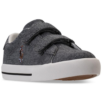 Grey Polo Ralph Lauren Easton II EZ sneakers with two Velcro straps and a white rubber sole.