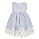 Popatu - Baby Girls Blue Stripes Lace Trim Dress Image 1