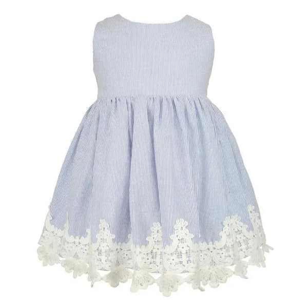 Popatu - Baby Girls Blue Stripes Lace Trim Dress Popatu - Baby Girls Blue Stripes Lace Trim Dress