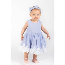 Popatu - Baby Girls Blue Stripes Lace Trim Dress Image 3