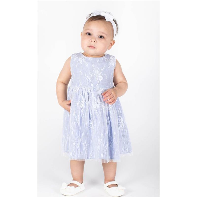 Popatu - Baby Girls Light Blue Floral Lace Overlay Dress Image 2