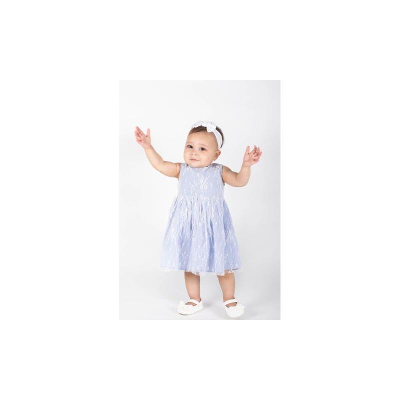 Popatu - Baby Girls Light Blue Floral Lace Overlay Dress Image 5
