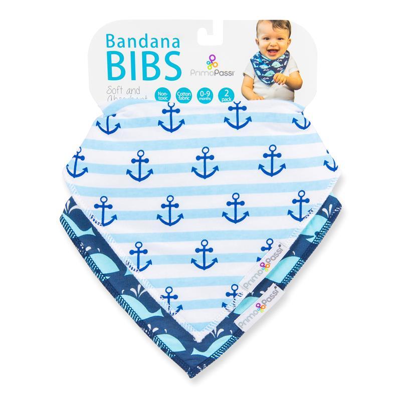 Primo Passi Baby Bandana Bib 2-Pack, Blue Navy Anchor/Whale Image 1