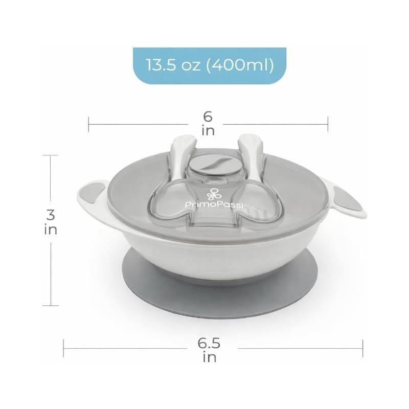 Primo Passi Baby Suction Bowl with Lid, Fork & Spoon Set, Grey Image 4