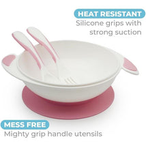 Primo Passi Baby Suction Bowl with Lid, Fork & Spoon Set, Light Pink Image 2