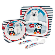 Primo Passi - Bamboo Fiber Kids Combo - Divided Square Plate, Square Bowl And Fork&Spoon - Winter Friends Image 1
