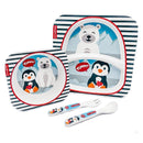 Primo Passi - Bamboo Fiber Kids Combo - Divided Square Plate, Square Bowl And Fork&Spoon - Winter Friends Image 2