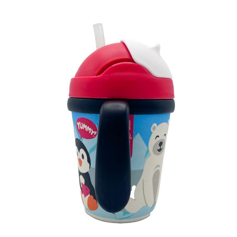 Primo Passi - Bamboo Fiber Kids Cup With Handle/Straw, Winter Friends (Penguin/Polar) Image 2