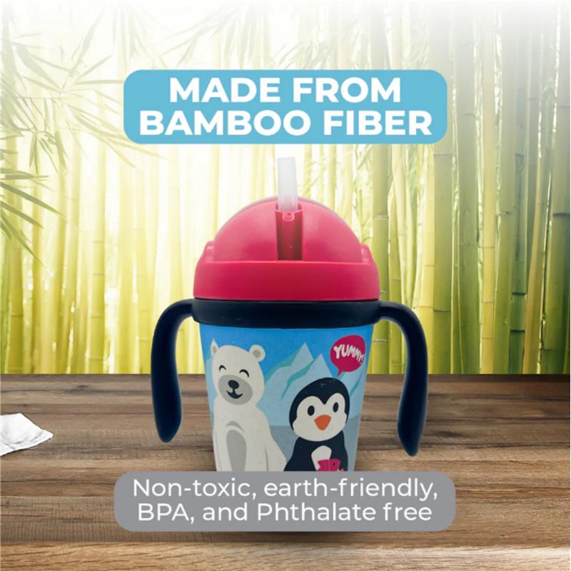 Primo Passi - Bamboo Fiber Kids Cup With Handle/Straw, Winter Friends (Penguin/Polar) Image 5