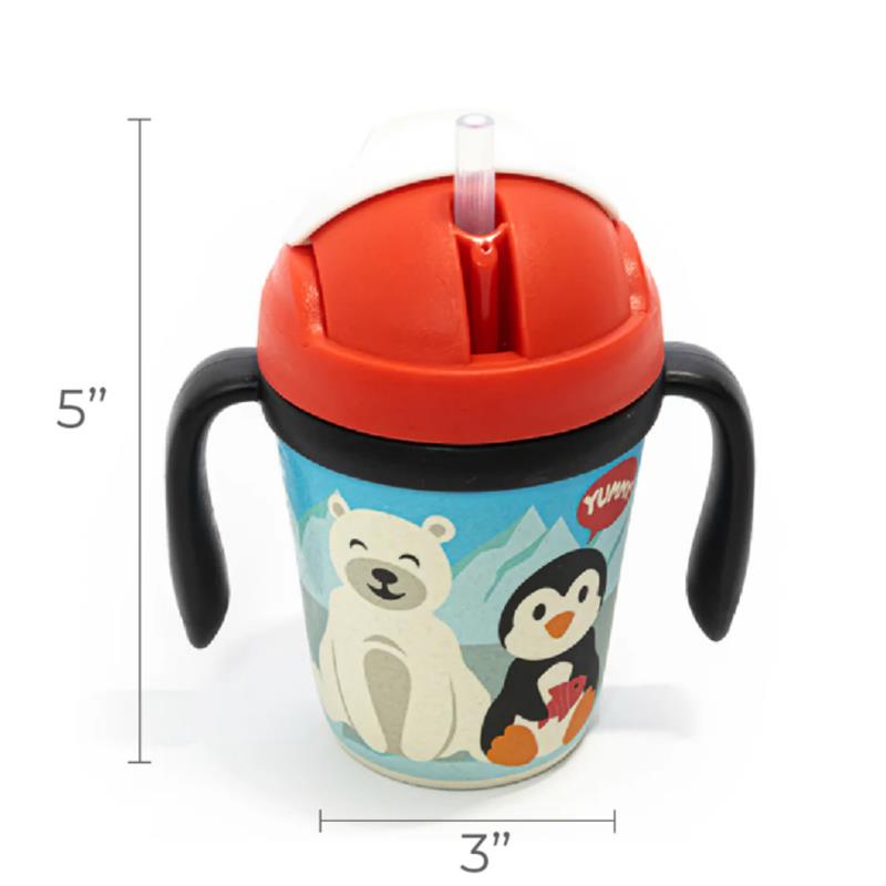 Primo Passi - Bamboo Fiber Kids Cup With Handle/Straw, Winter Friends (Penguin/Polar) Image 8