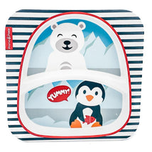 Primo Passi Bamboo Plate for Kids - Divided Toddler Square Bamboo Plate | Baby Dishes - Winter Friends (Penguin/Polar) Image 1