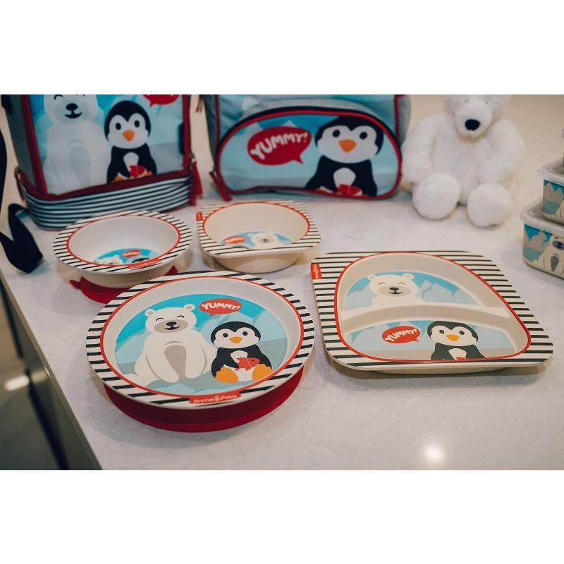 Primo Passi Bamboo Plate for Kids - Divided Toddler Square Bamboo Plate | Baby Dishes - Winter Friends (Penguin/Polar) Image 4