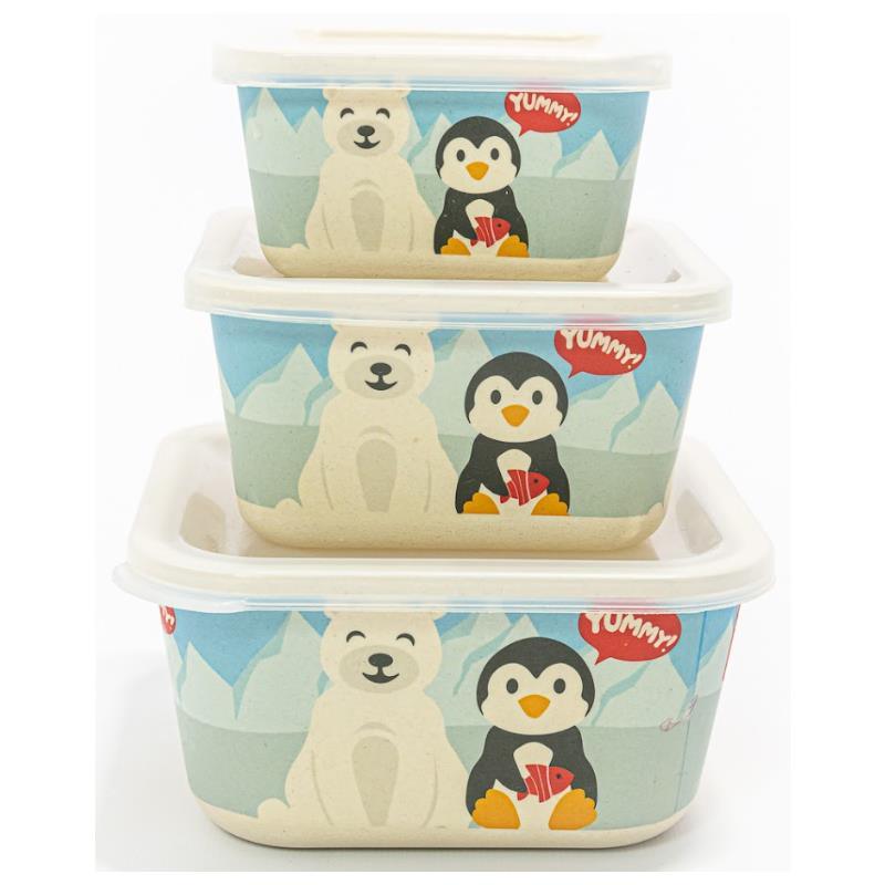 Primo Passi - Bamboo Fiber Kids Food Containers Set Of 3 - Winter Friends (Penguin/Polar) Image 1