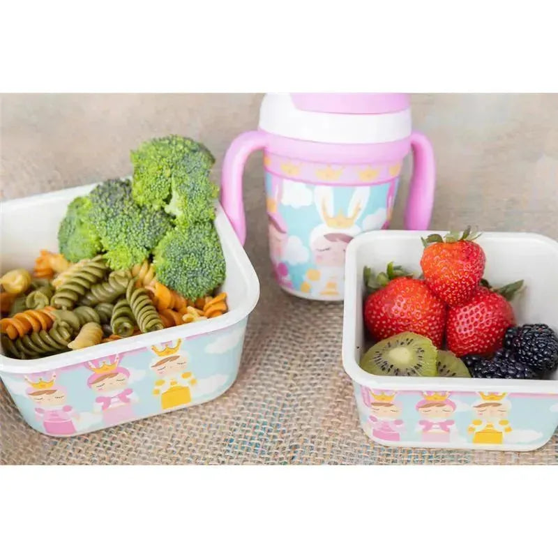 Primo Passi - Bamboo Fiber Kids Super Combo Divided Square Plate, Square Bowl, Fork&Spoon & 3 Food Container With Lids, Metoo Image 2